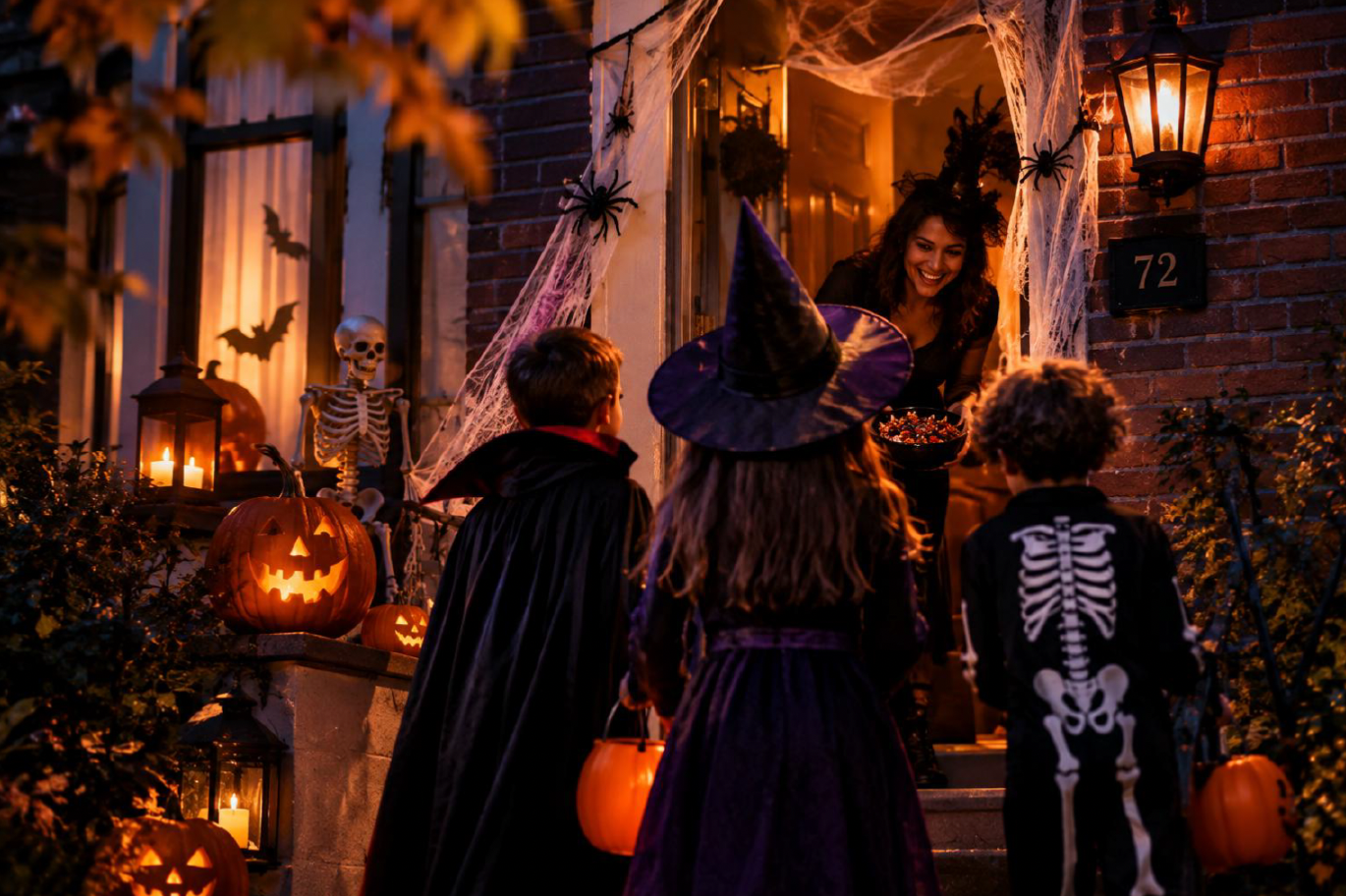 Doodeng met chocolade en kostuums Halloween vieren