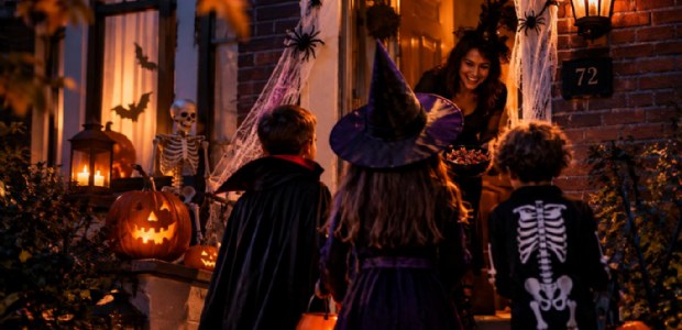 Doodeng met chocolade en kostuums Halloween vieren